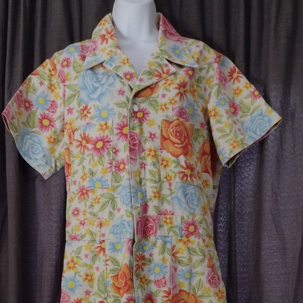 Floral Short-Sleeve Jumpsuit - Multicolor